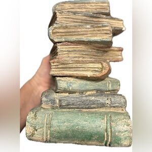 Vintage Polychrome Carved Wood “Stacked Books” Bookend – 1970s